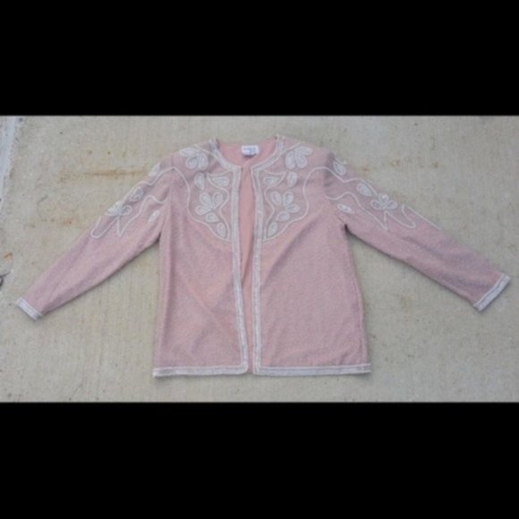 SOLD Vintage Blazer Jacket Blush Sequins Beaded Size 6 - Picture 2 of 7